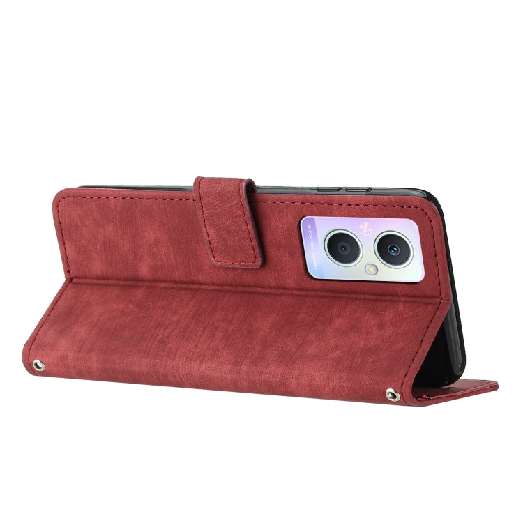 Skin Feel Stripe Pattern Leather Phone Case with Lanyard for OnePlus Nord N20 5G Global / OPPO Reno7 Z 5G/Reno7 Lite 5G/Reno8 Lite 5G Global/F21 Pro 5G India