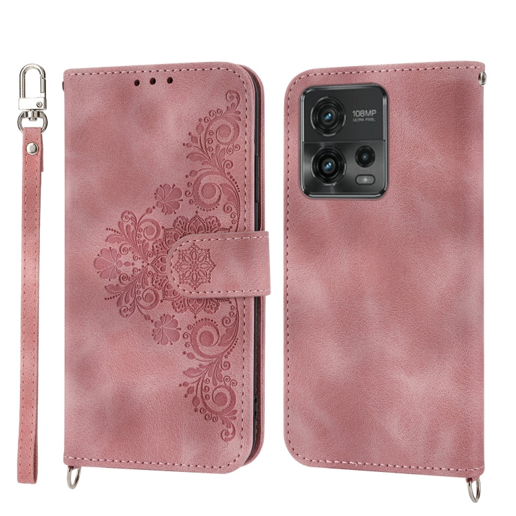 For Motorola Moto G Power 2023 Skin-feel Flowers Embossed Wallet Leather Phone Case