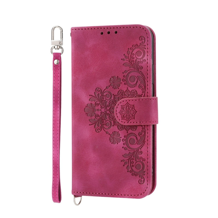 For Samsung Galaxy A24 4G Global Skin-feel Flowers Embossed Wallet Leather Phone Case