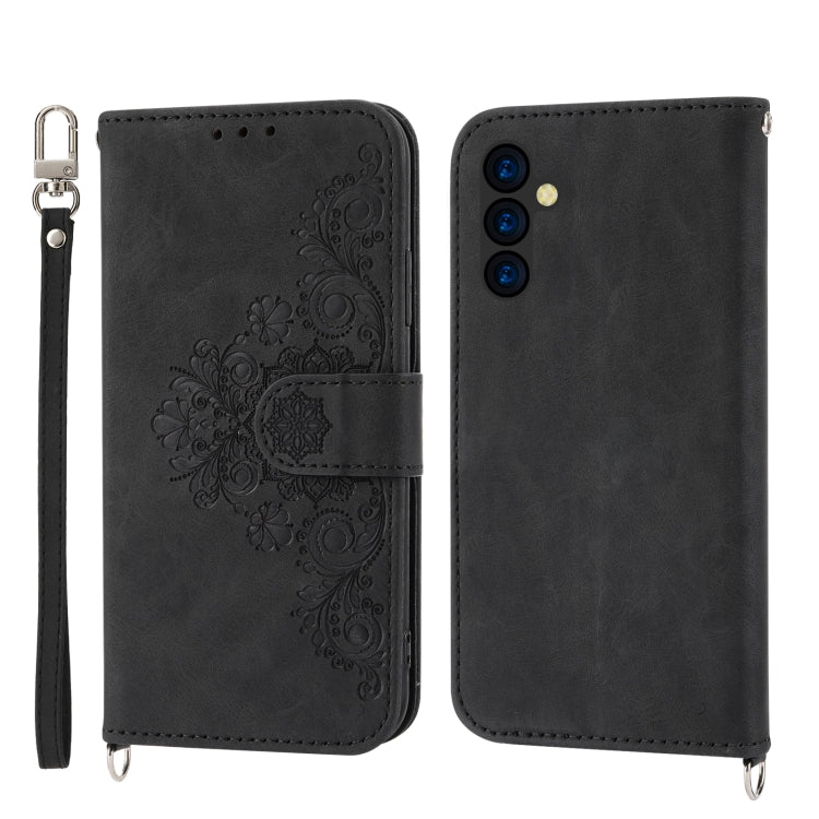 For Samsung Galaxy A24 4G Global Skin-feel Flowers Embossed Wallet Leather Phone Case