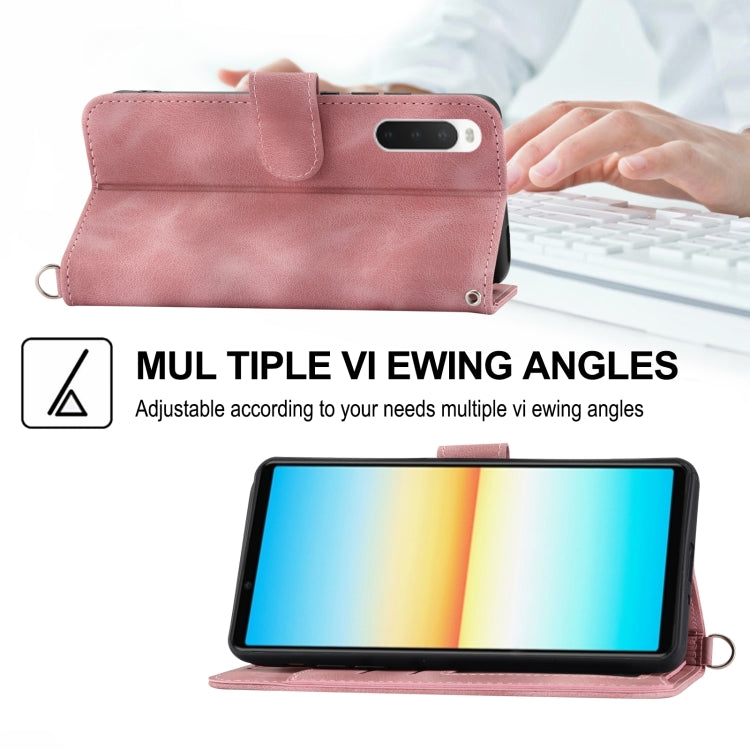 For Sony Xperia 1 V 5G Skin-feel Flowers Embossed Wallet Leather Phone Case