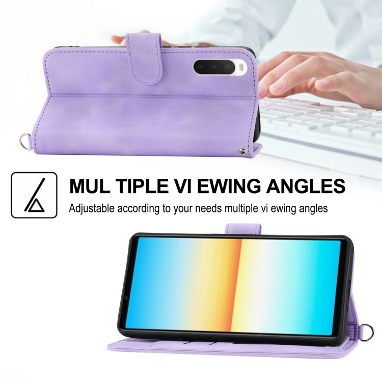 For Sony Xperia 10 V 4G Skin-feel Flowers Embossed Wallet Leather Phone Case