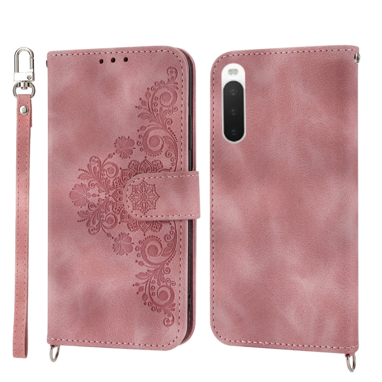 For Sony Xperia 10 V 4G Skin-feel Flowers Embossed Wallet Leather Phone Case