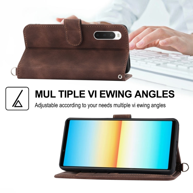 For Sony Xperia 10 V 4G Skin-feel Flowers Embossed Wallet Leather Phone Case