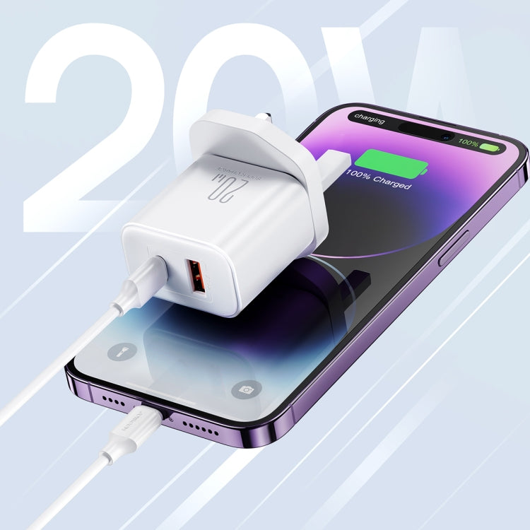 J0YROOM TCF05 20W USB+USB-C/Type-C Dual Interface Fast Charger Set, Specification:UK Plug