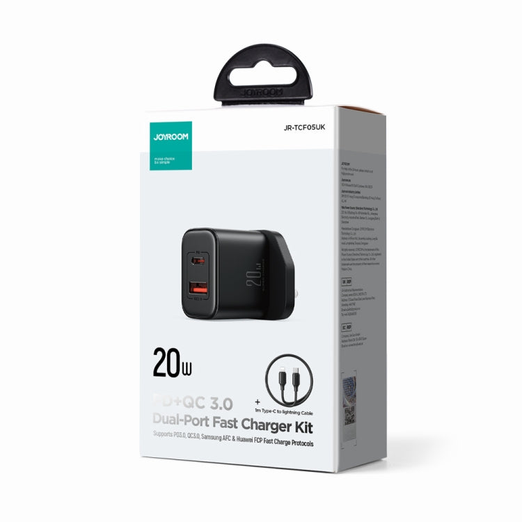J0YROOM TCF05 20W USB+USB-C/Type-C Dual Interface Fast Charger Set, Specification:UK Plug