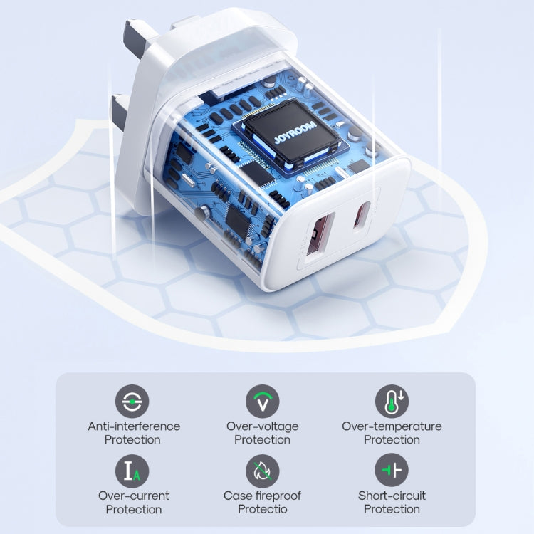 J0YROOM TCF05 20W USB+USB-C/Type-C Dual Interface Fast Charger Set, Specification:UK Plug