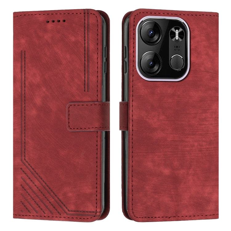 For Tecno Spark Go 2023 / Pop 7 Pro / Infinix Smart 7 X6515 Skin Feel Stripe Pattern Leather Phone Case with Lanyard