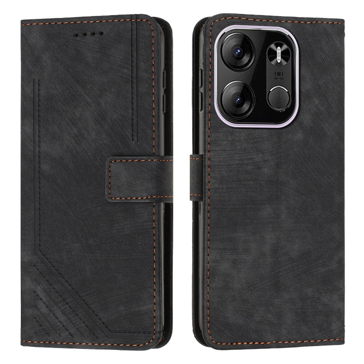 For Tecno Spark Go 2023 / Pop 7 Pro / Infinix Smart 7 X6515 Skin Feel Stripe Pattern Leather Phone Case with Lanyard