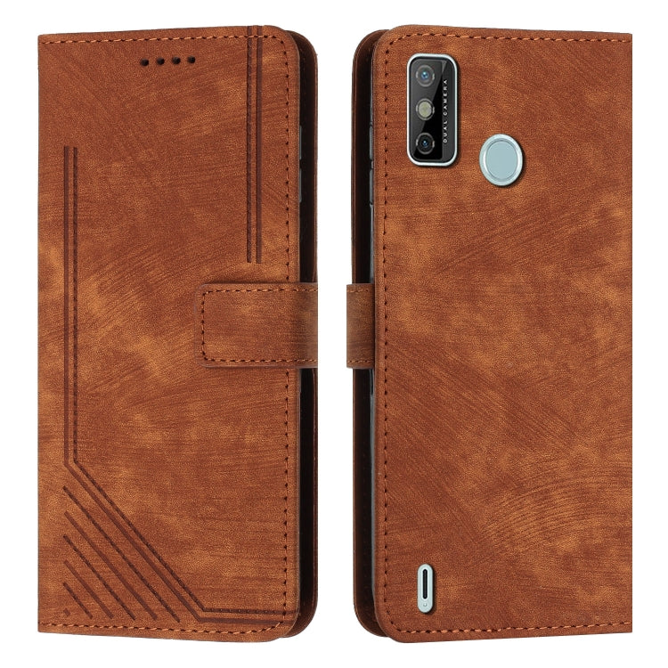 For Tecno Spark Go 2020&2021 / Spark 6 Go Skin Feel Stripe Pattern Leather Phone Case with Lanyard