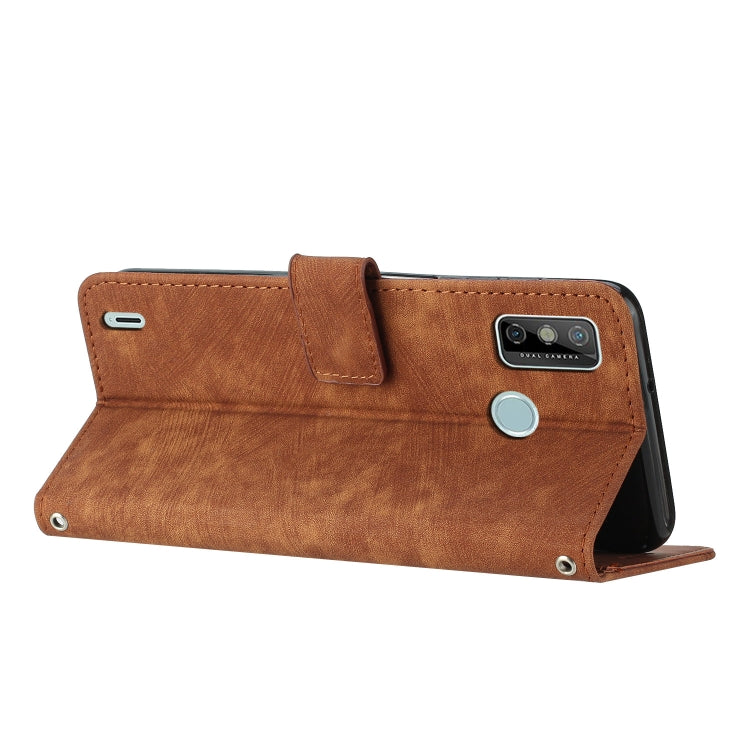 For Tecno Spark Go 2020&2021 / Spark 6 Go Skin Feel Stripe Pattern Leather Phone Case with Lanyard