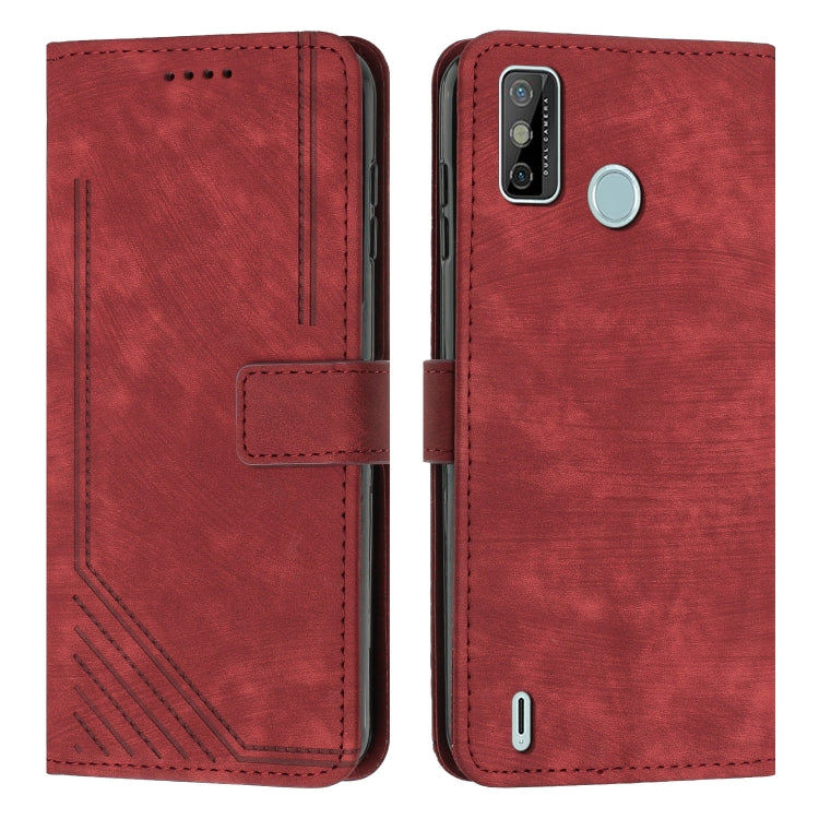 For Tecno Spark Go 2020&2021 / Spark 6 Go Skin Feel Stripe Pattern Leather Phone Case with Lanyard
