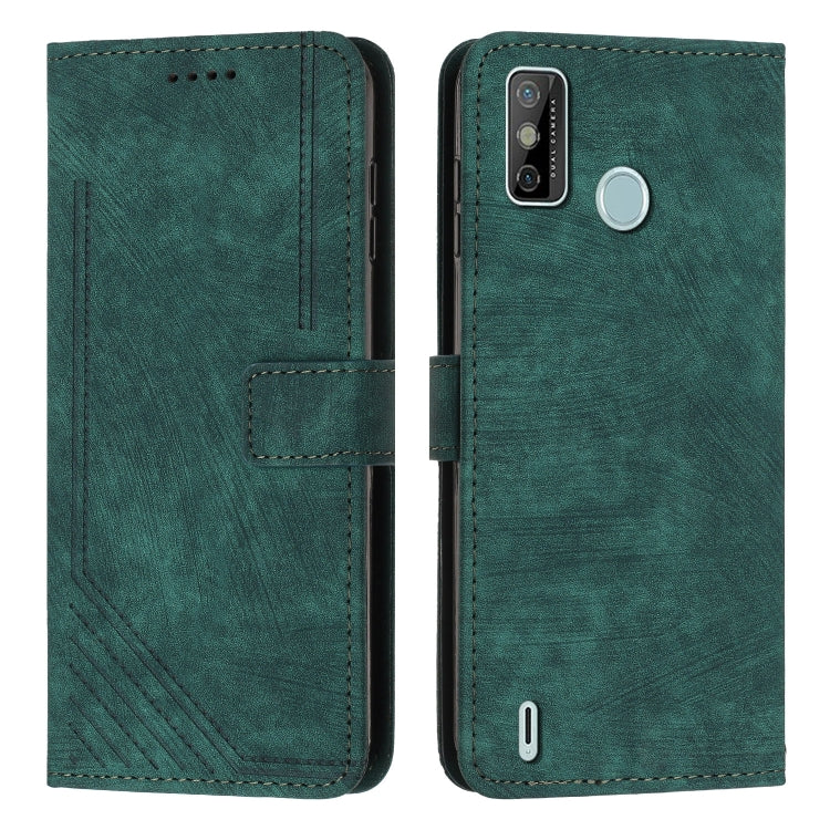 For Tecno Spark Go 2020&2021 / Spark 6 Go Skin Feel Stripe Pattern Leather Phone Case with Lanyard