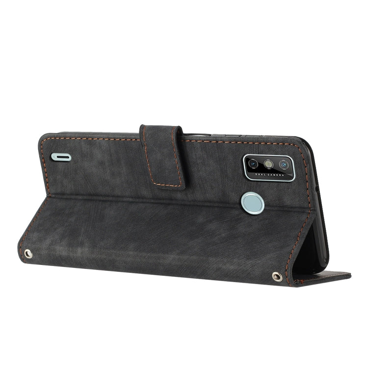 For Tecno Spark Go 2020&2021 / Spark 6 Go Skin Feel Stripe Pattern Leather Phone Case with Lanyard