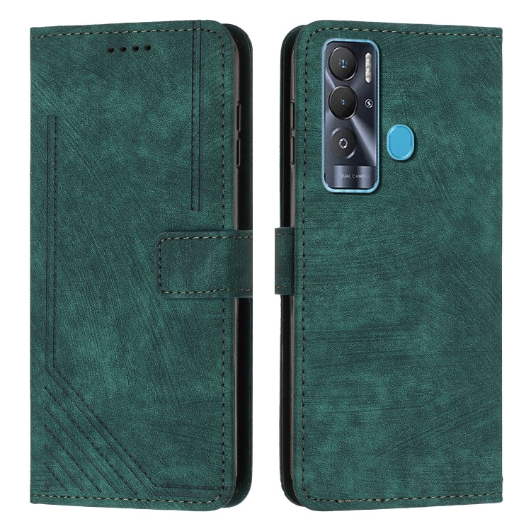 For Tecno Pova Neo Skin Feel Stripe Pattern Leather Phone Case with Lanyard