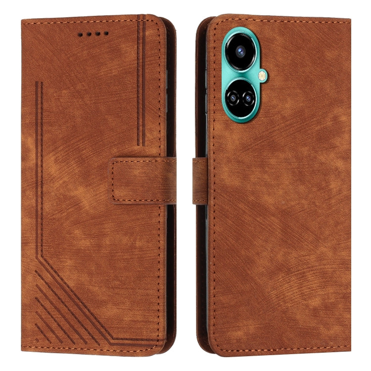 For Tecno Camon 19/19 Pro/19 Pro 5G Skin Feel Stripe Pattern Leather Phone Case with Lanyard