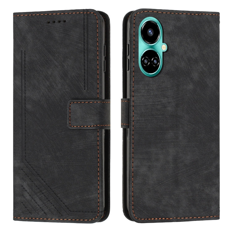 For Tecno Camon 19/19 Pro/19 Pro 5G Skin Feel Stripe Pattern Leather Phone Case with Lanyard