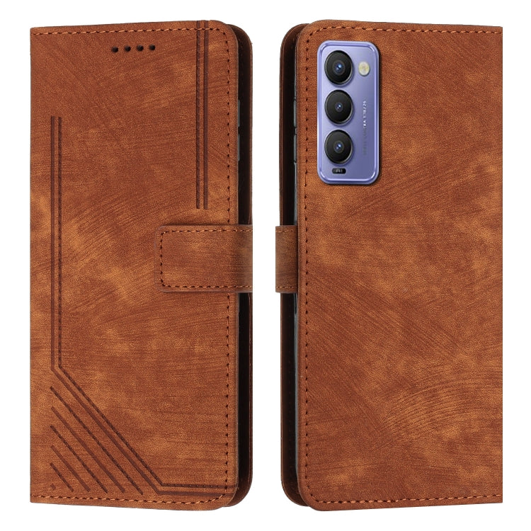 For Tecno Camon 18 / 18 P Skin Feel Stripe Pattern Leather Phone Case with Lanyard