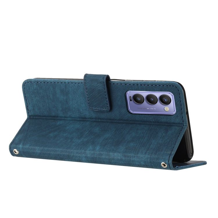 For Tecno Camon 18 / 18 P Skin Feel Stripe Pattern Leather Phone Case with Lanyard