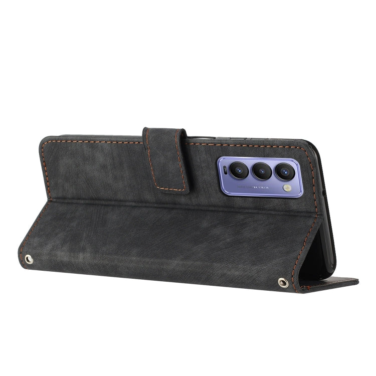 For Tecno Camon 18 / 18 P Skin Feel Stripe Pattern Leather Phone Case with Lanyard