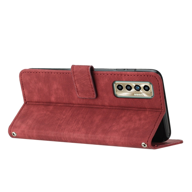 For Tecno Camon 17P / 17 Pro Skin Feel Stripe Pattern Leather Phone Case with Lanyard