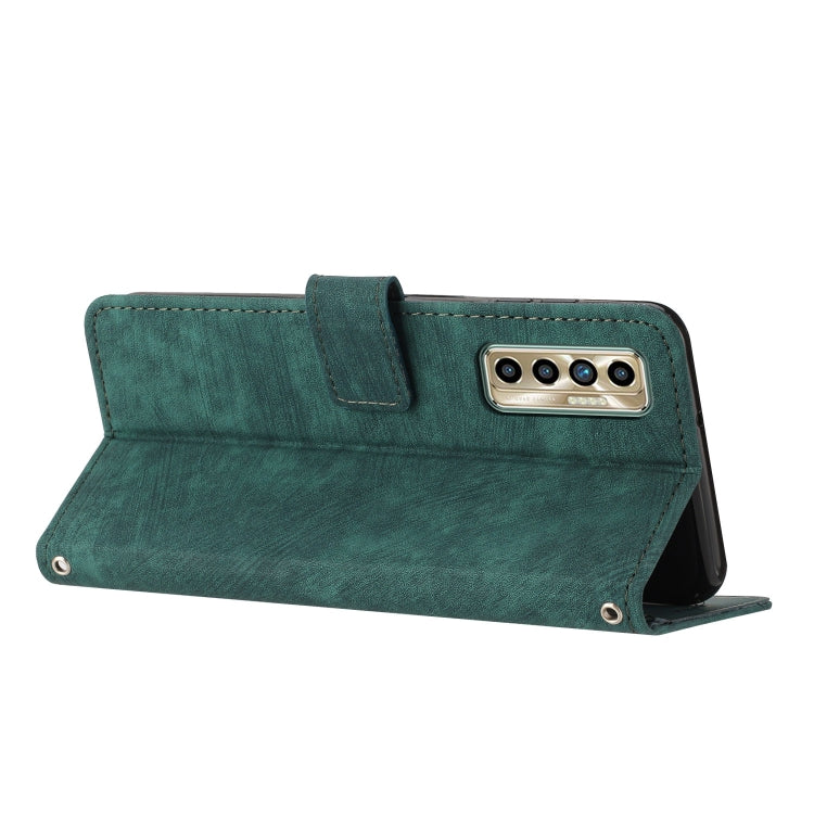 For Tecno Camon 17P / 17 Pro Skin Feel Stripe Pattern Leather Phone Case with Lanyard