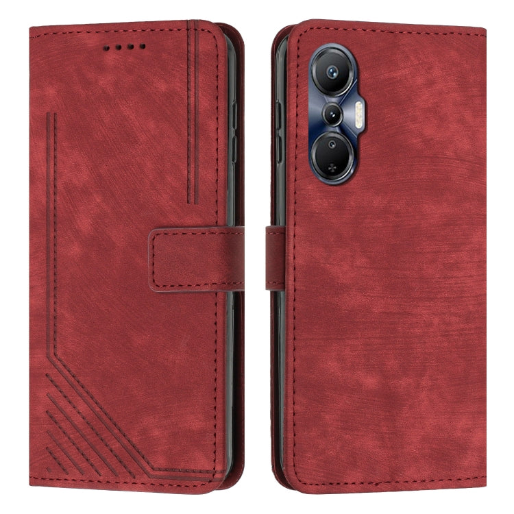 For Infinix Hot 20S Skin Feel Stripe Pattern Leather Phone Case with Lanyard