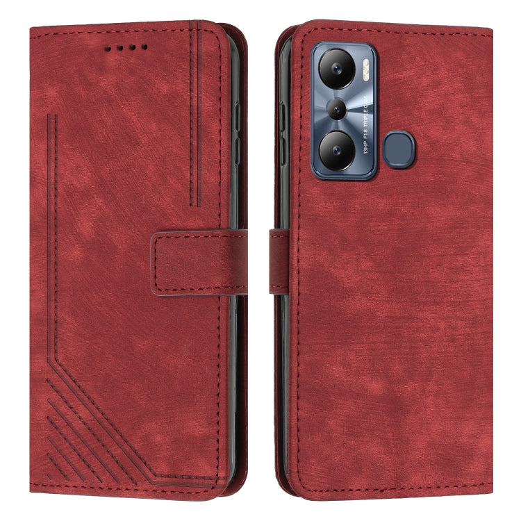 For Infinix Hot 20i Skin Feel Stripe Pattern Leather Phone Case with Lanyard