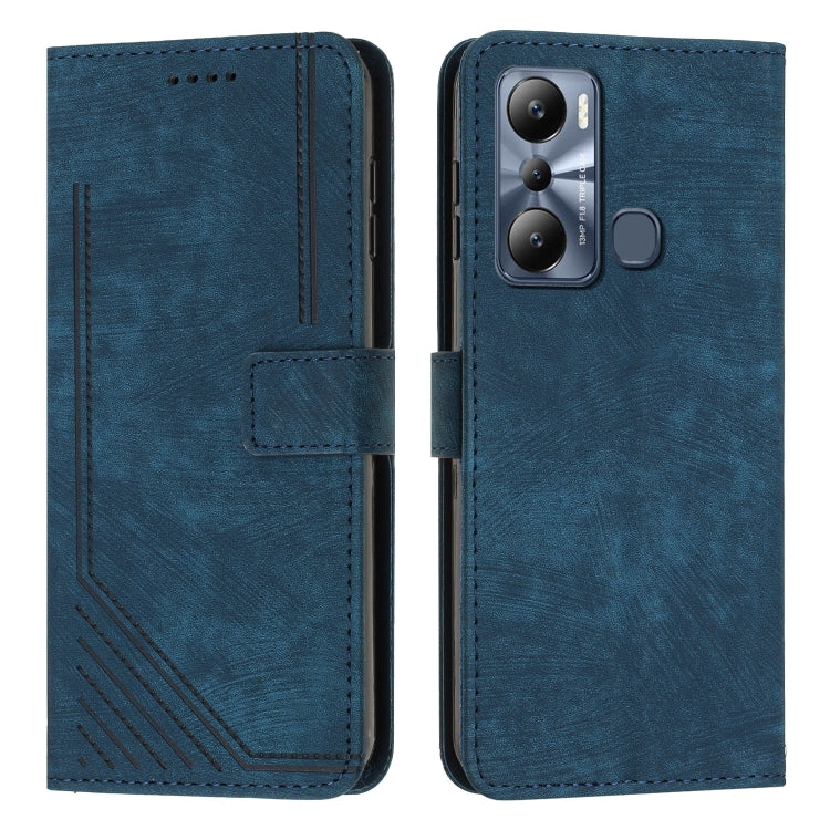For Infinix Hot 20i Skin Feel Stripe Pattern Leather Phone Case with Lanyard
