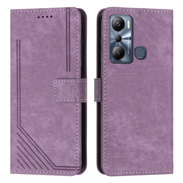 For Infinix Hot 20i Skin Feel Stripe Pattern Leather Phone Case with Lanyard