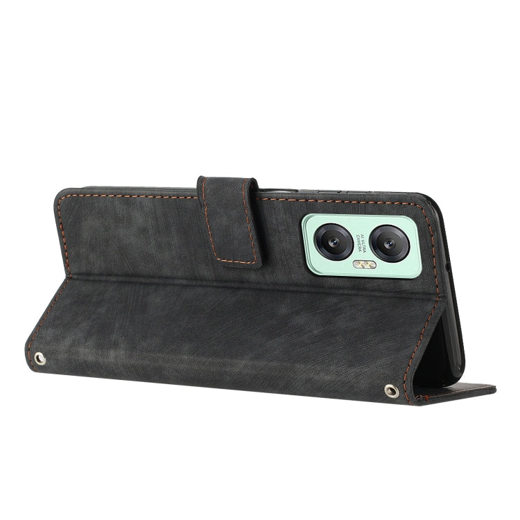 For Infinix Hot 20 5G Skin Feel Stripe Pattern Leather Phone Case with Lanyard