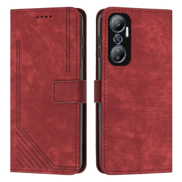 For Infinix Hot 20 4G Skin Feel Stripe Pattern Leather Phone Case with Lanyard