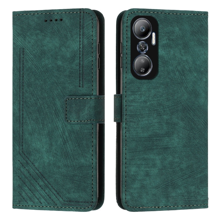 For Infinix Hot 20 4G Skin Feel Stripe Pattern Leather Phone Case with Lanyard