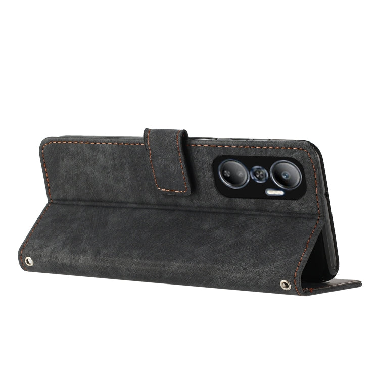 For Infinix Hot 20 4G Skin Feel Stripe Pattern Leather Phone Case with Lanyard