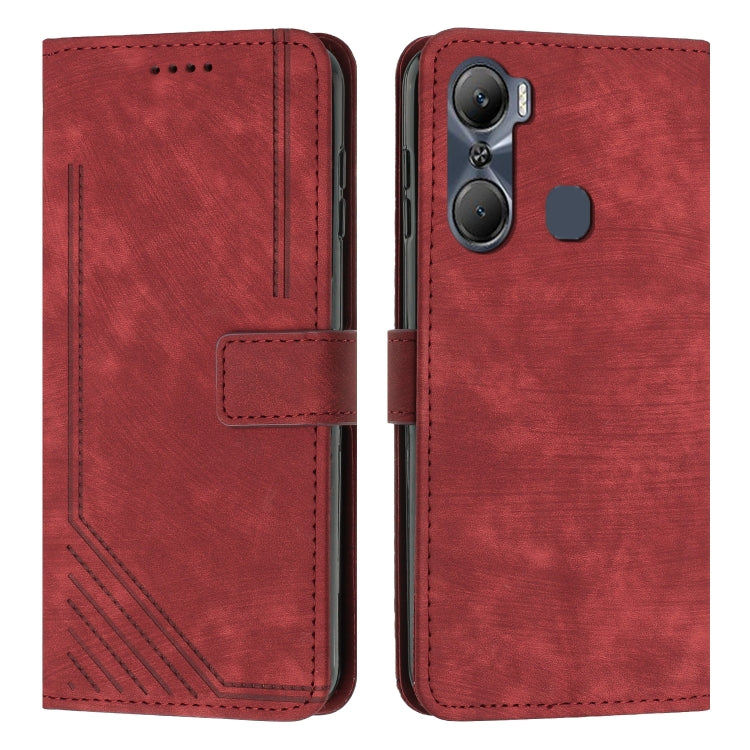For Infinix Hot 12 Pro Skin Feel Stripe Pattern Leather Phone Case with Lanyard