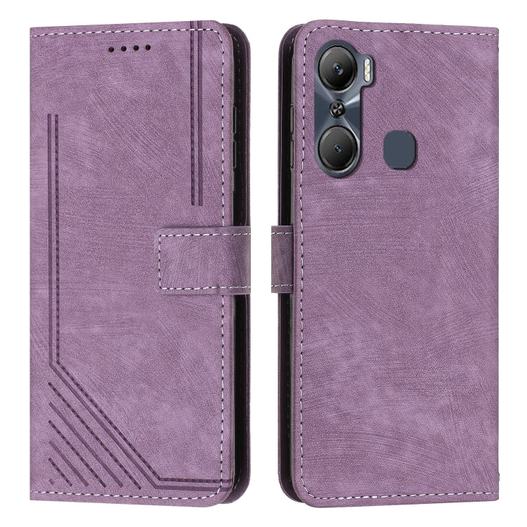 For Infinix Hot 12 Pro Skin Feel Stripe Pattern Leather Phone Case with Lanyard