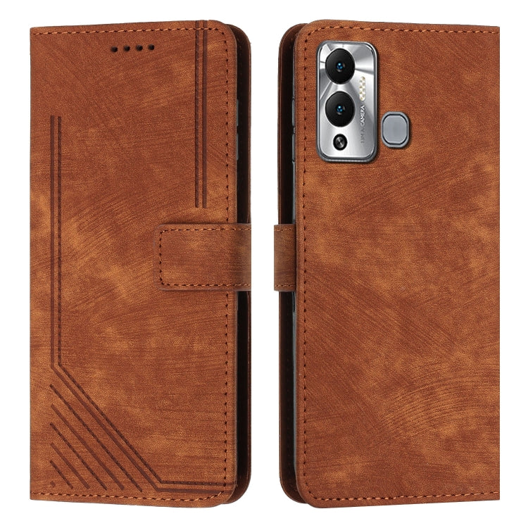 For Infinix Hot 12 Play Skin Feel Stripe Pattern Leather Phone Case with Lanyard