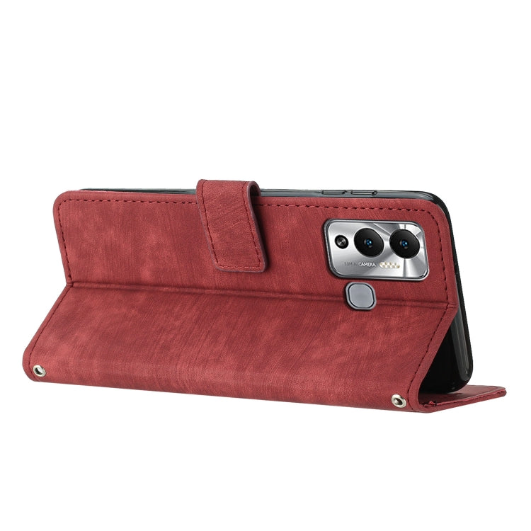 For Infinix Hot 12 Play Skin Feel Stripe Pattern Leather Phone Case with Lanyard