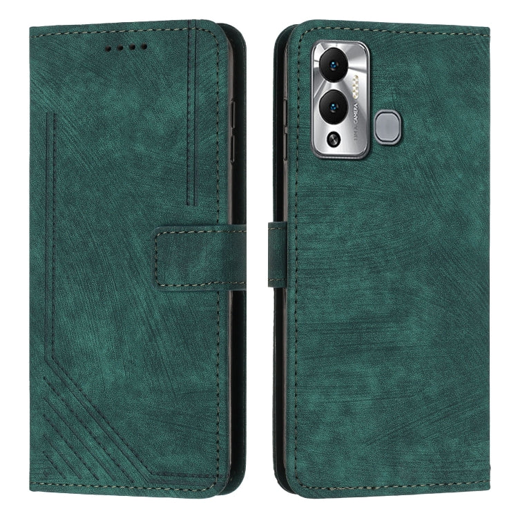 For Infinix Hot 12 Play Skin Feel Stripe Pattern Leather Phone Case with Lanyard