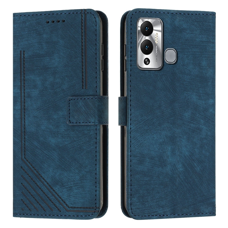 For Infinix Hot 12 Play Skin Feel Stripe Pattern Leather Phone Case with Lanyard