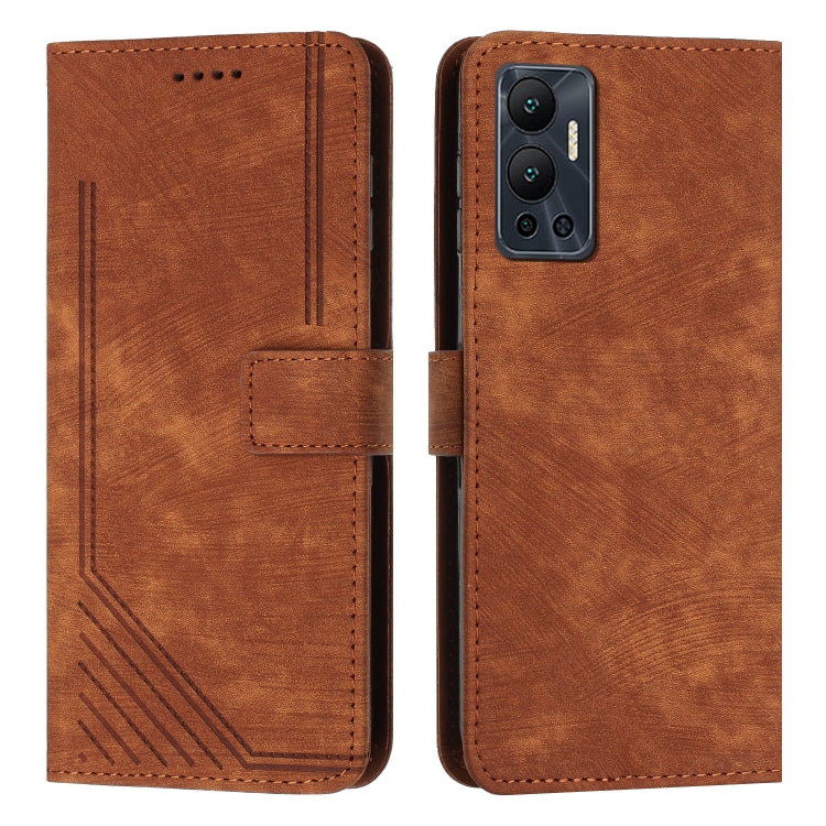 For Infinix Hot 12 Skin Feel Stripe Pattern Leather Phone Case with Lanyard