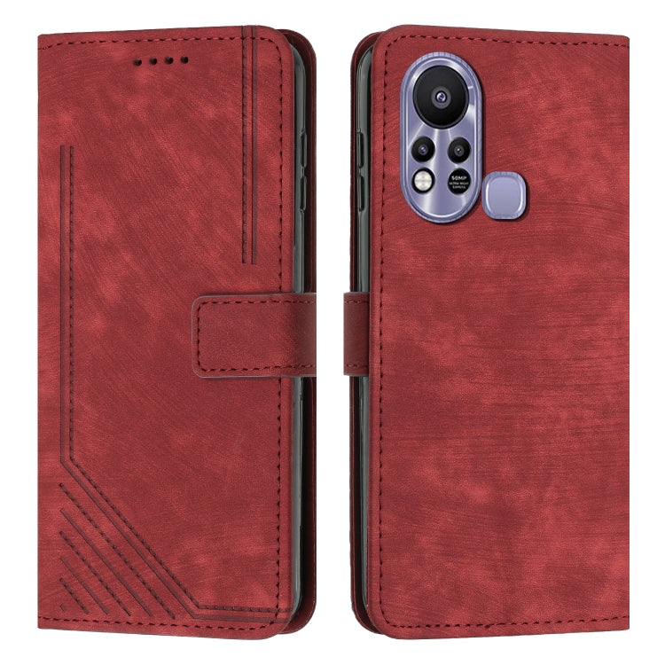 For Infinix Hot 11s Skin Feel Stripe Pattern Leather Phone Case with Lanyard