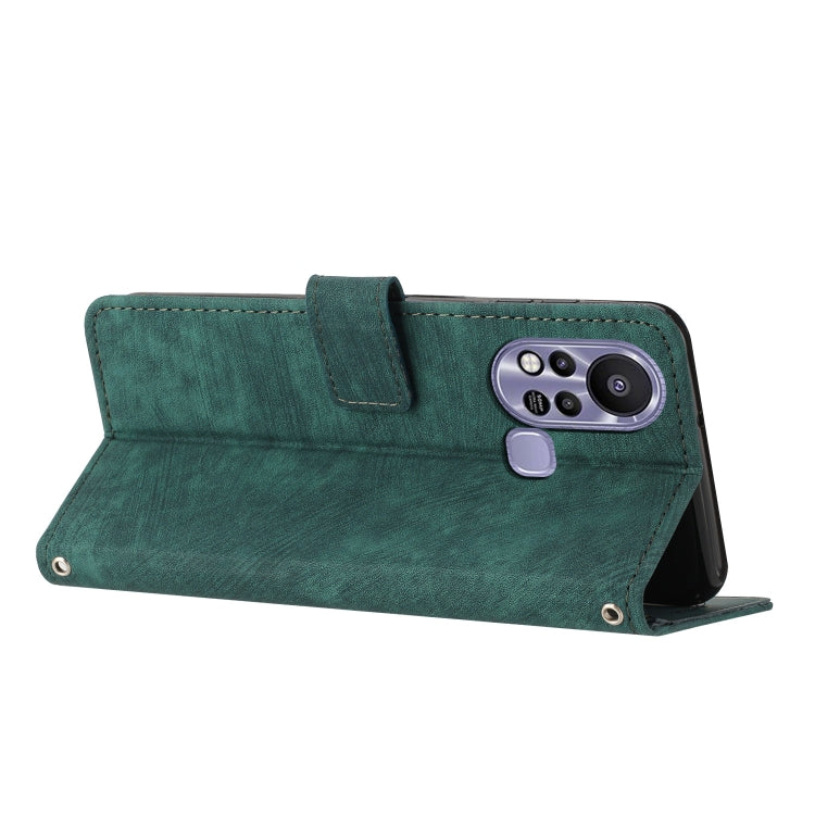 For Infinix Hot 11s Skin Feel Stripe Pattern Leather Phone Case with Lanyard