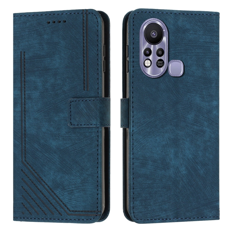 For Infinix Hot 11s Skin Feel Stripe Pattern Leather Phone Case with Lanyard