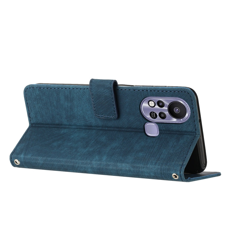 For Infinix Hot 11s Skin Feel Stripe Pattern Leather Phone Case with Lanyard