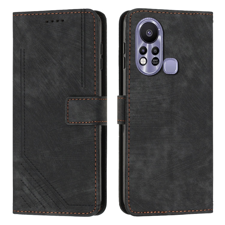 For Infinix Hot 11s Skin Feel Stripe Pattern Leather Phone Case with Lanyard