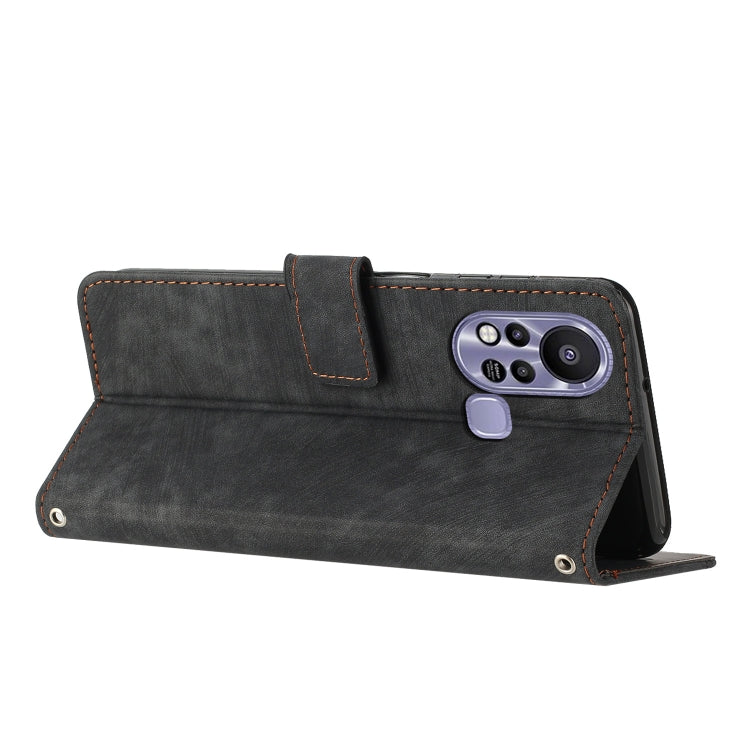 For Infinix Hot 11s Skin Feel Stripe Pattern Leather Phone Case with Lanyard