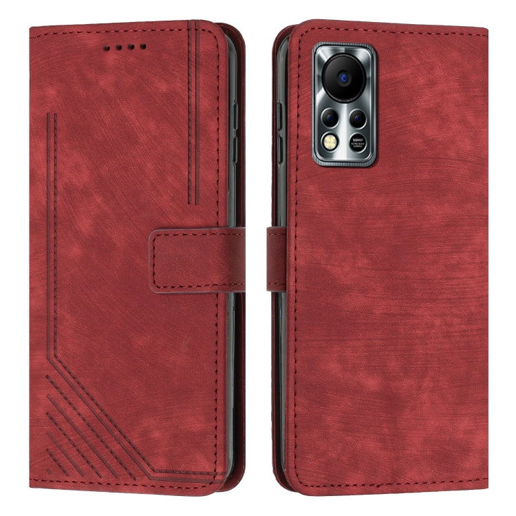 For Infinix Hot 11s NFC Skin Feel Stripe Pattern Leather Phone Case with Lanyard