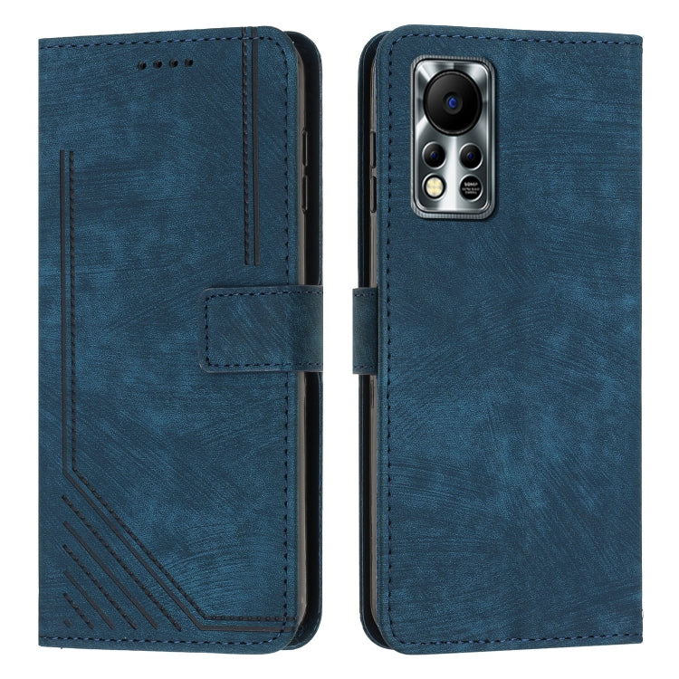 For Infinix Hot 11s NFC Skin Feel Stripe Pattern Leather Phone Case with Lanyard