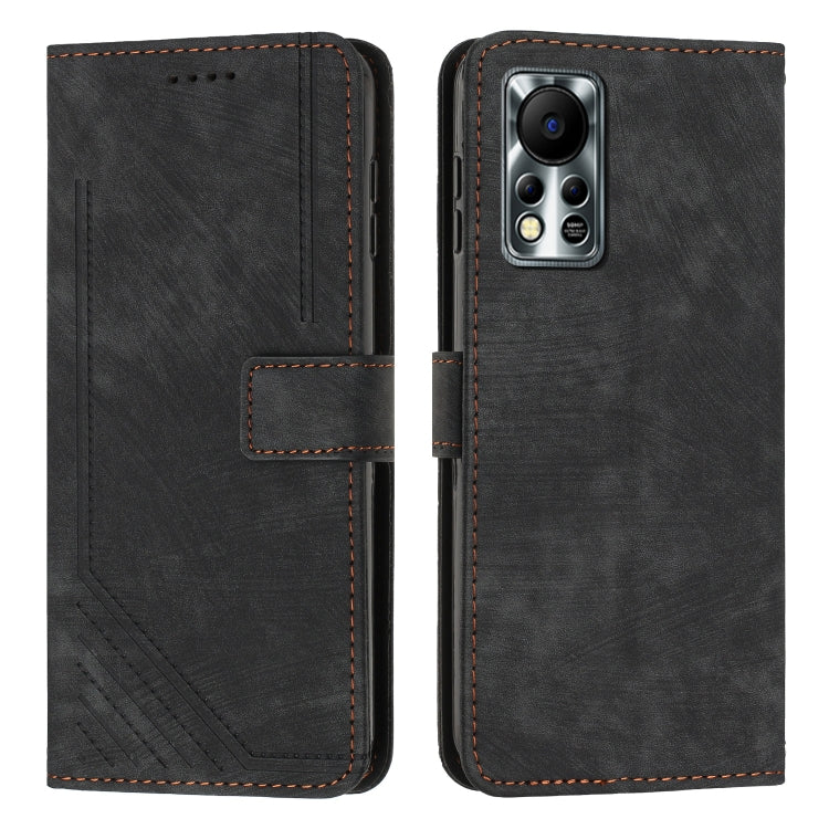 For Infinix Hot 11s NFC Skin Feel Stripe Pattern Leather Phone Case with Lanyard